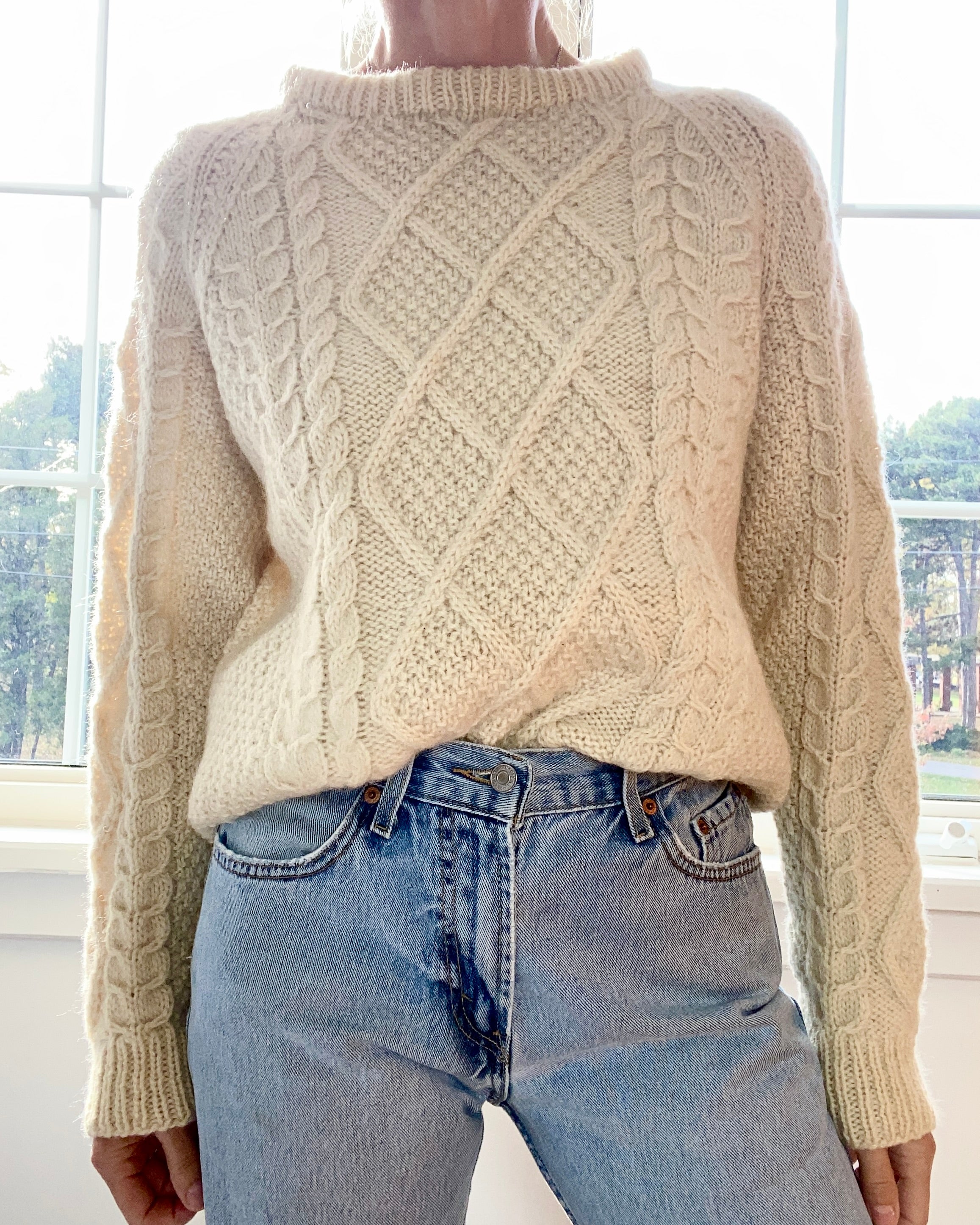 Vintage Handknit Cream Fisherman Cable Sweater