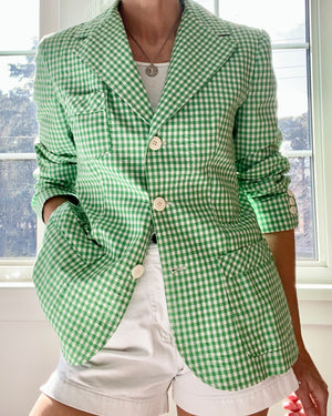 Vintage 1970s Ah! Austin Hill Green Gingham Cotton Blazer M