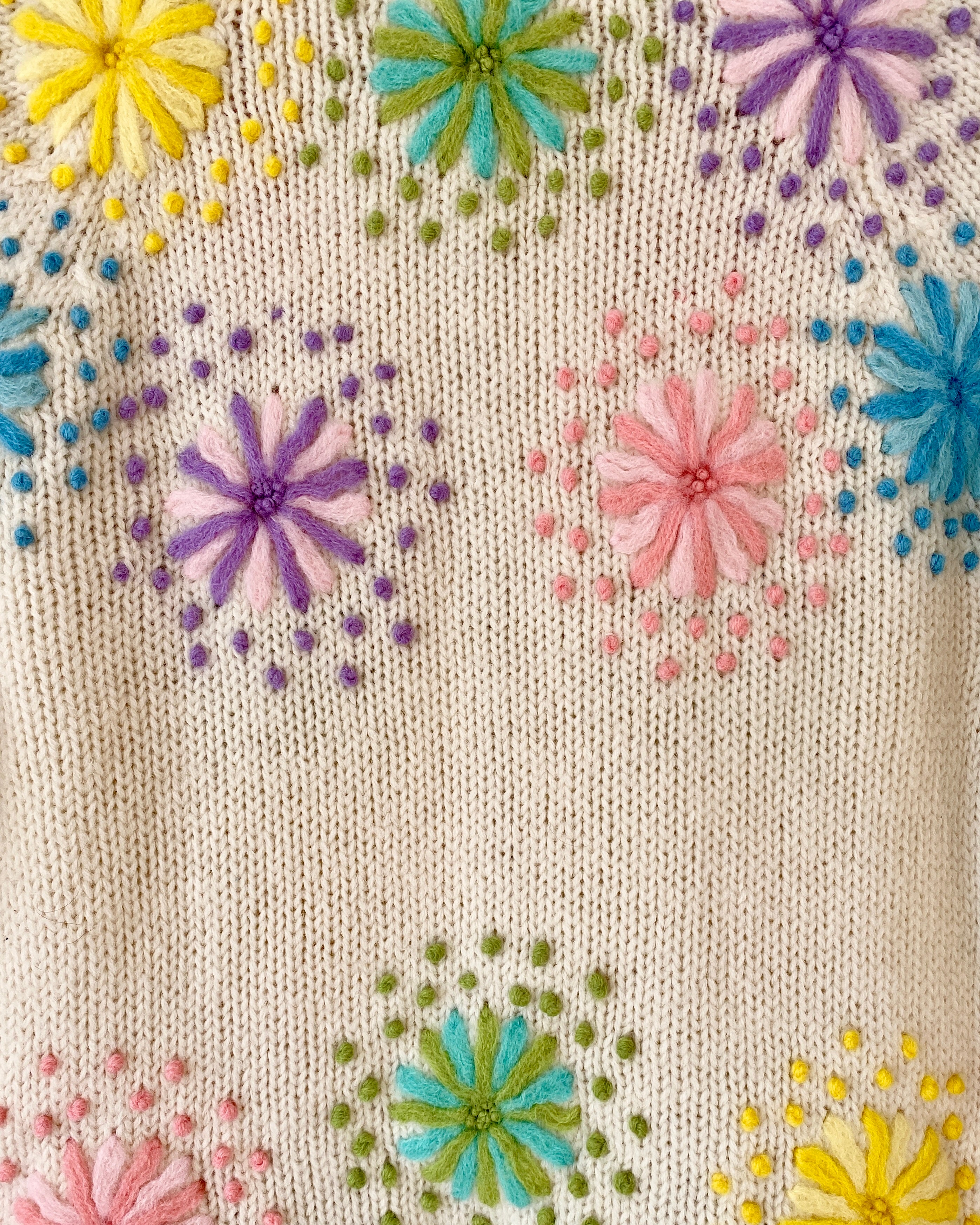 VINTAGE Pastel Flower Embroidered Wool Cardigan