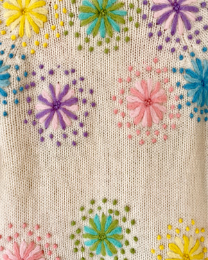 VINTAGE Pastel Flower Embroidered Wool Cardigan