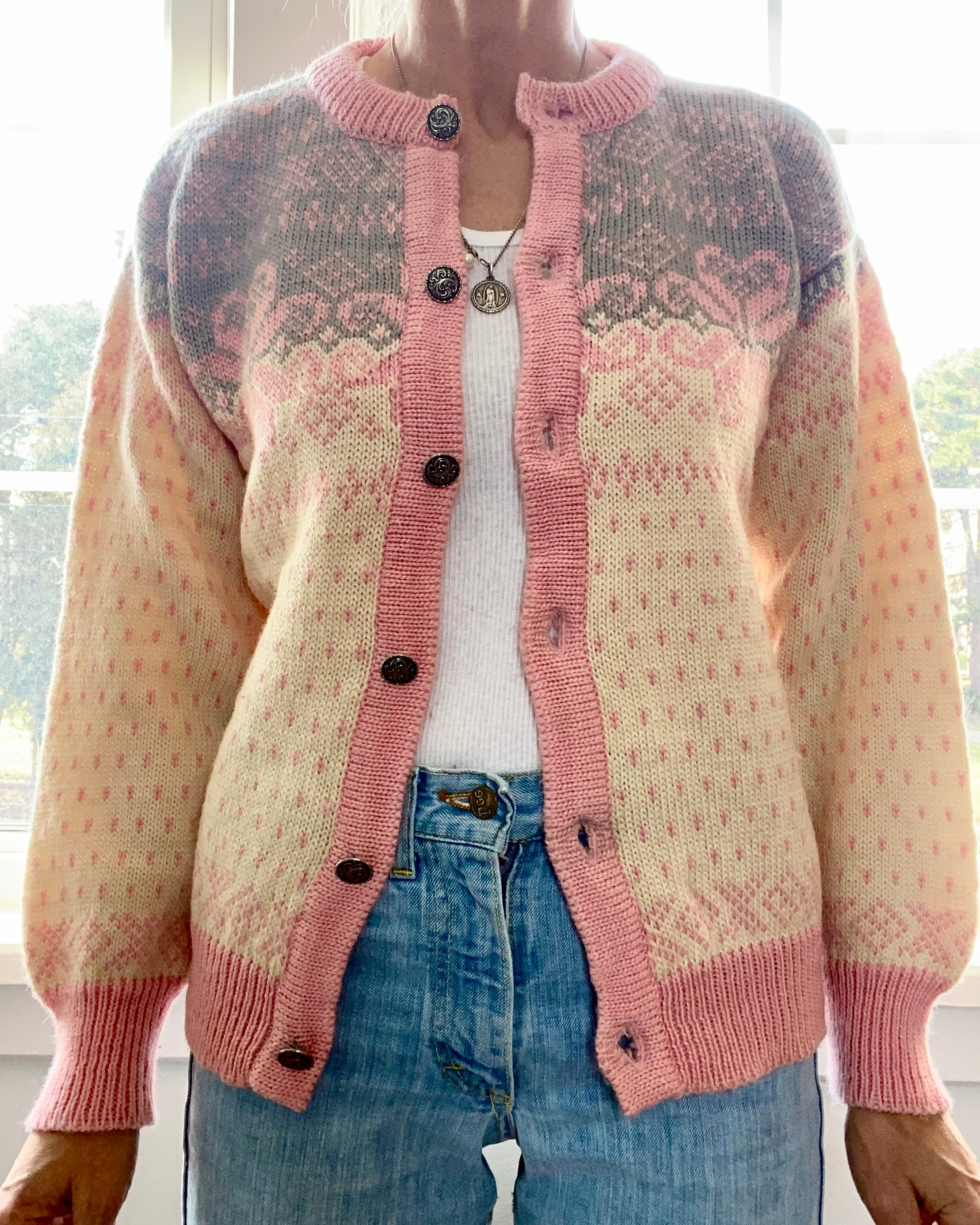 Vintage DALE of Norway Norwegian Fair Isle Cardigan Sweater M