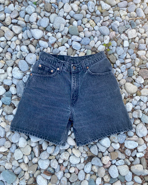 Vintage 1990s Levis 550 Black Wash Denim High Waist Jean Shorts Made in USA size 28