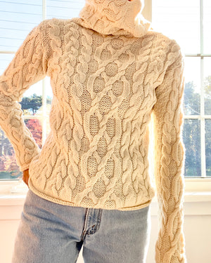 Vintage Cream Aran Cable Turtleneck