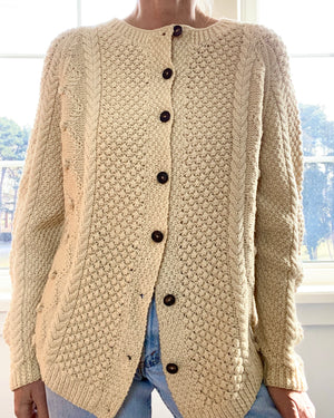 VINTAGE Fisherman Multi stitch Wool Cardigan