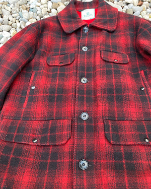 Vintage 1960s-1970s Johnson Buffalo Check Plaid Red and Black Mackinaw Hunting Workwear Jacket