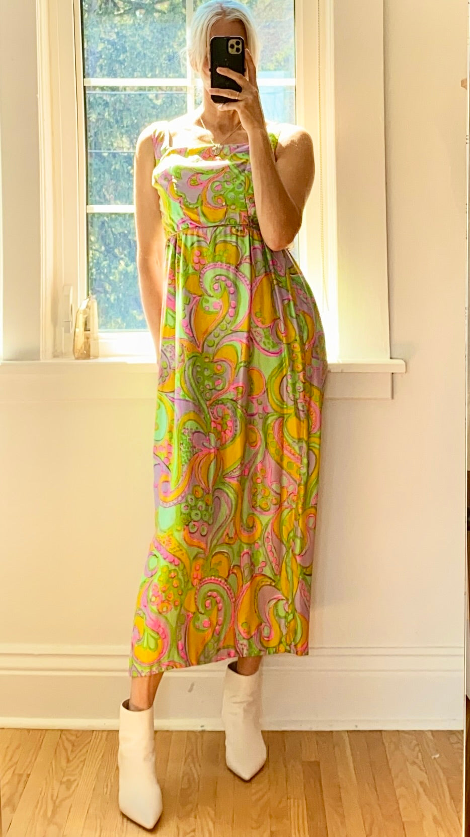 Vintage 1960s Babydoll Silk Paisley Dress XS