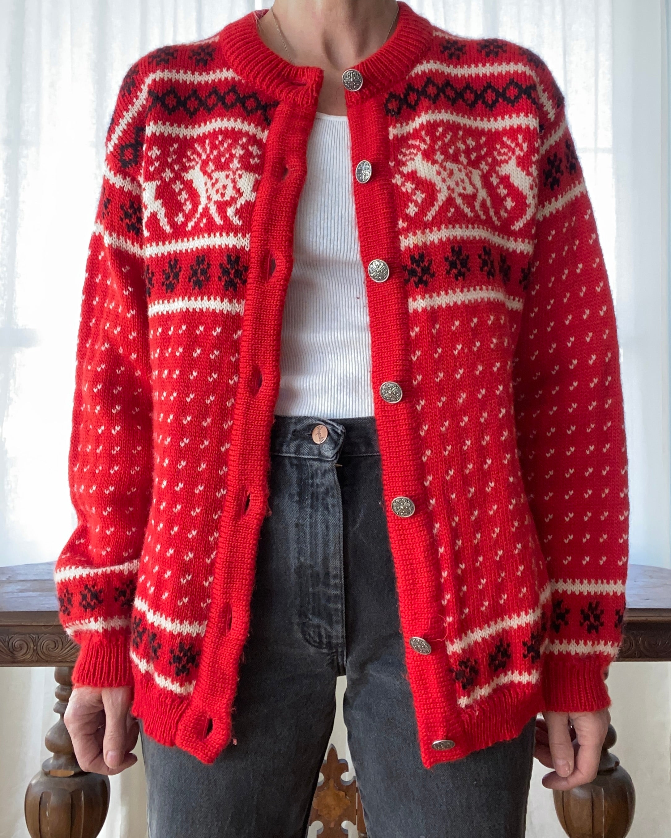 Vintage Dale of Norway Ski Setesdal Red Sweater Cardigan M L