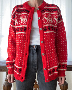 Vintage Dale of Norway Ski Setesdal Red Sweater Cardigan M L