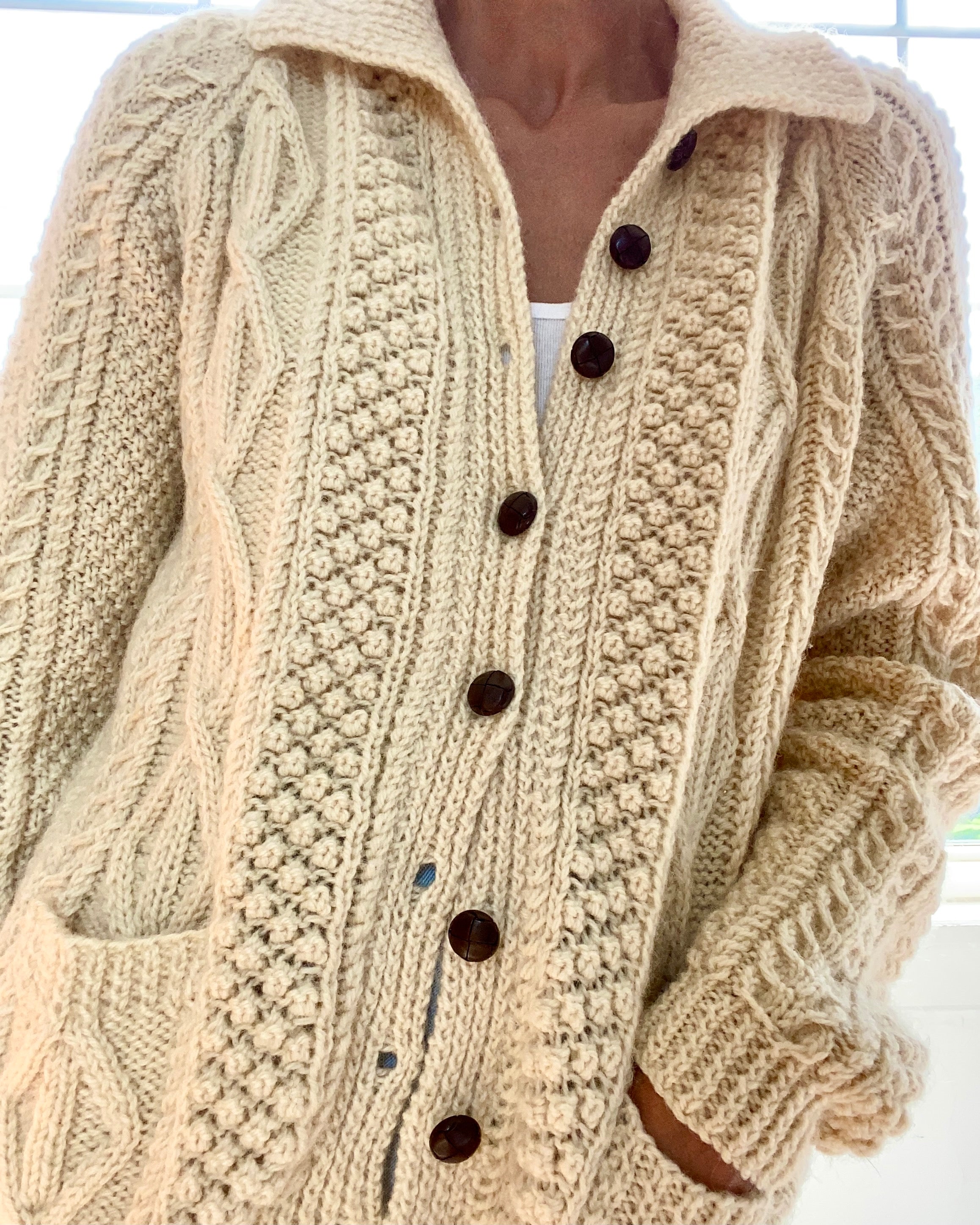 VINTAGE Cable Wool Cardigan with Collar