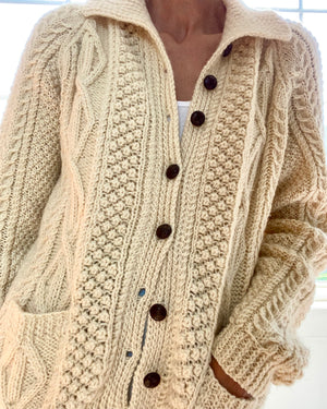 VINTAGE Cable Wool Cardigan with Collar