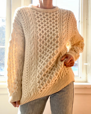 Vintage Handknit Cream Fisherman Cable Sweater M L