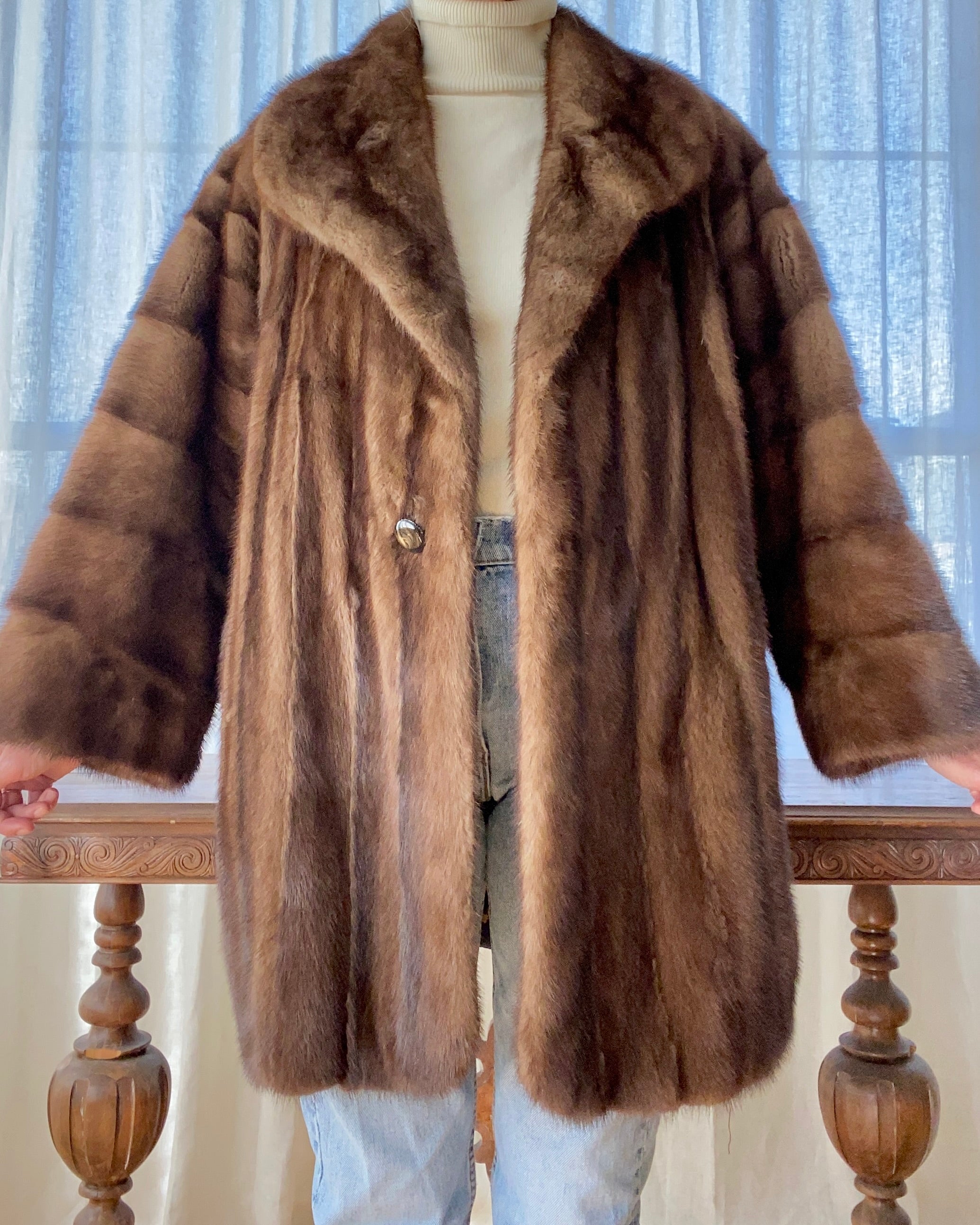 Vintage Christian Dior Shawl Collar Brown Mink Coat Jacket L XL