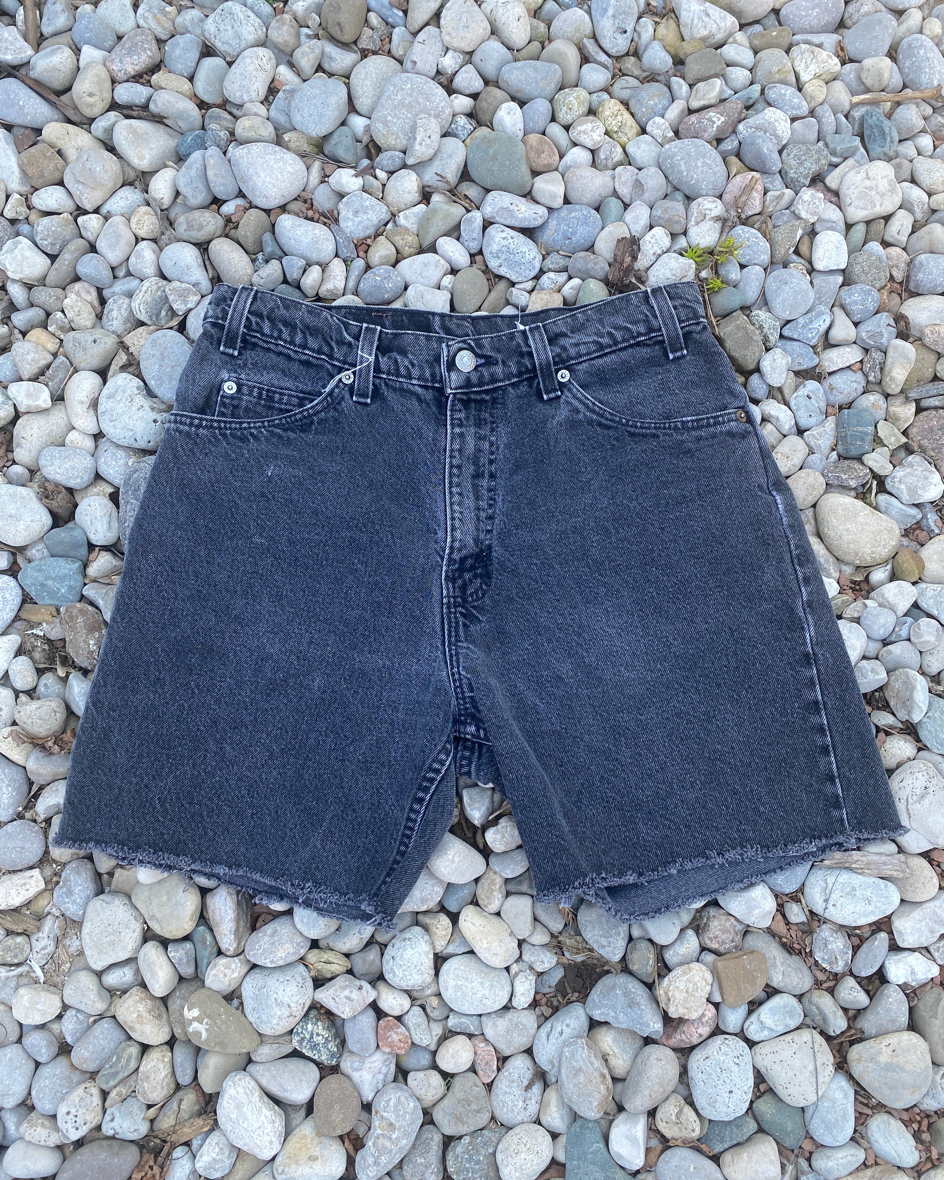 Vintage 1990s Levis Orange Tab Black Denim Jeans Shorts Cutoffs 31 Made in USA