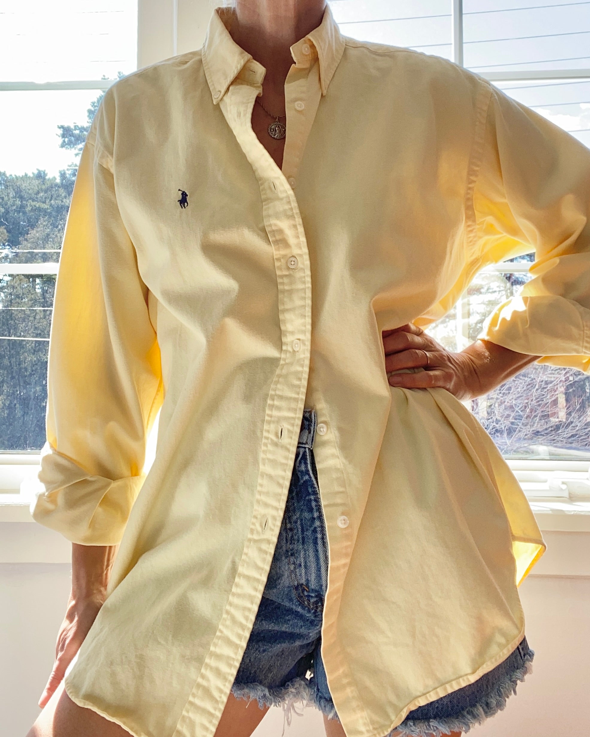 Vintage Ralph Lauren Mens Flannel Oxford Twill Yellow Shirt