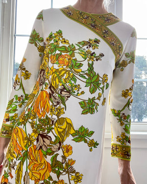 VINTAGE 1960s Mr.Dino Botanical Jersey Dress