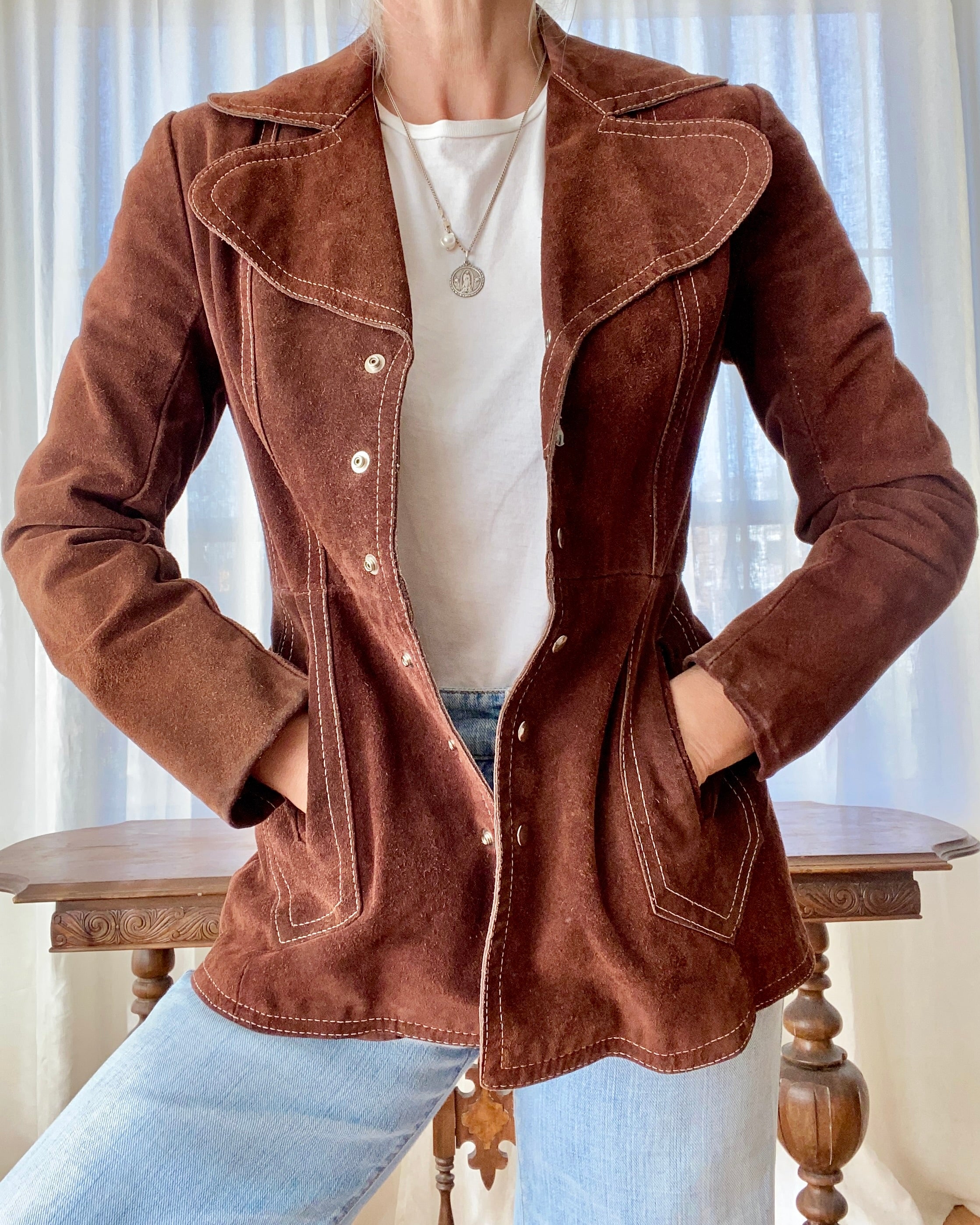 Vintage 1960s Janice Rust Suede Snap Blazer Jacket