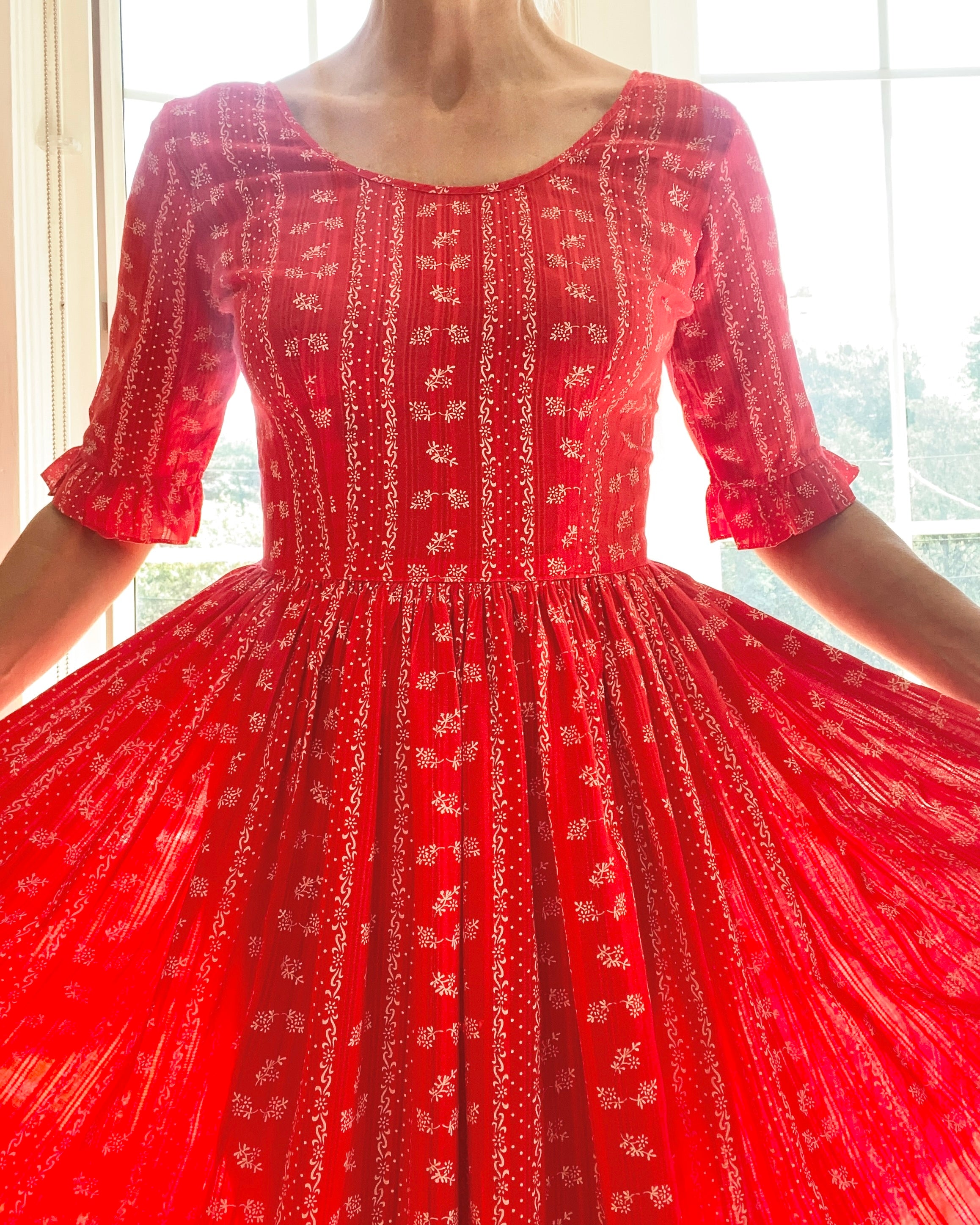 VINTAGE 1970s Red Bandana Print Prairie Dress