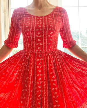 VINTAGE 1970s Red Bandana Print Prairie Dress