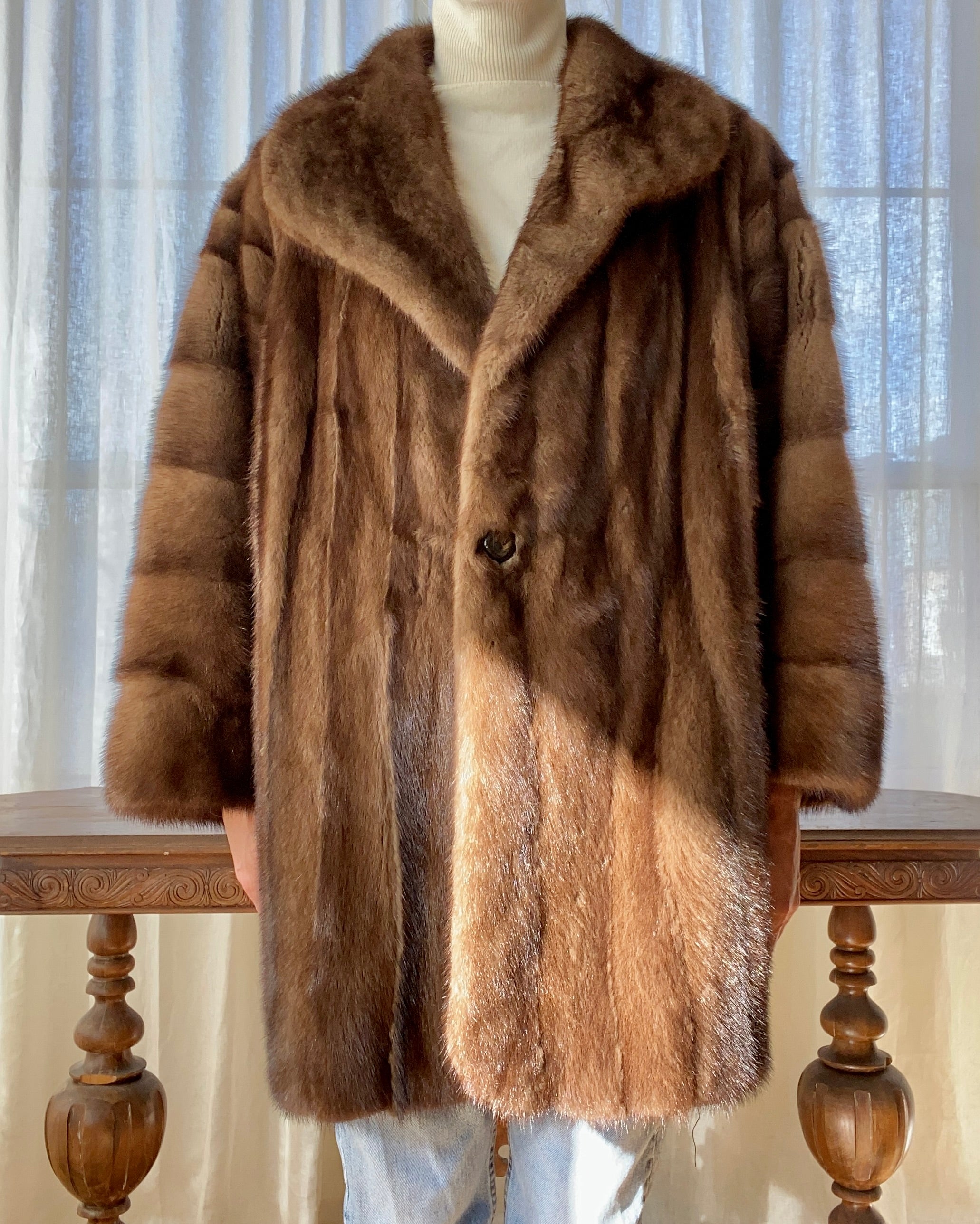 Vintage Christian Dior Shawl Collar Brown Mink Coat Jacket L XL