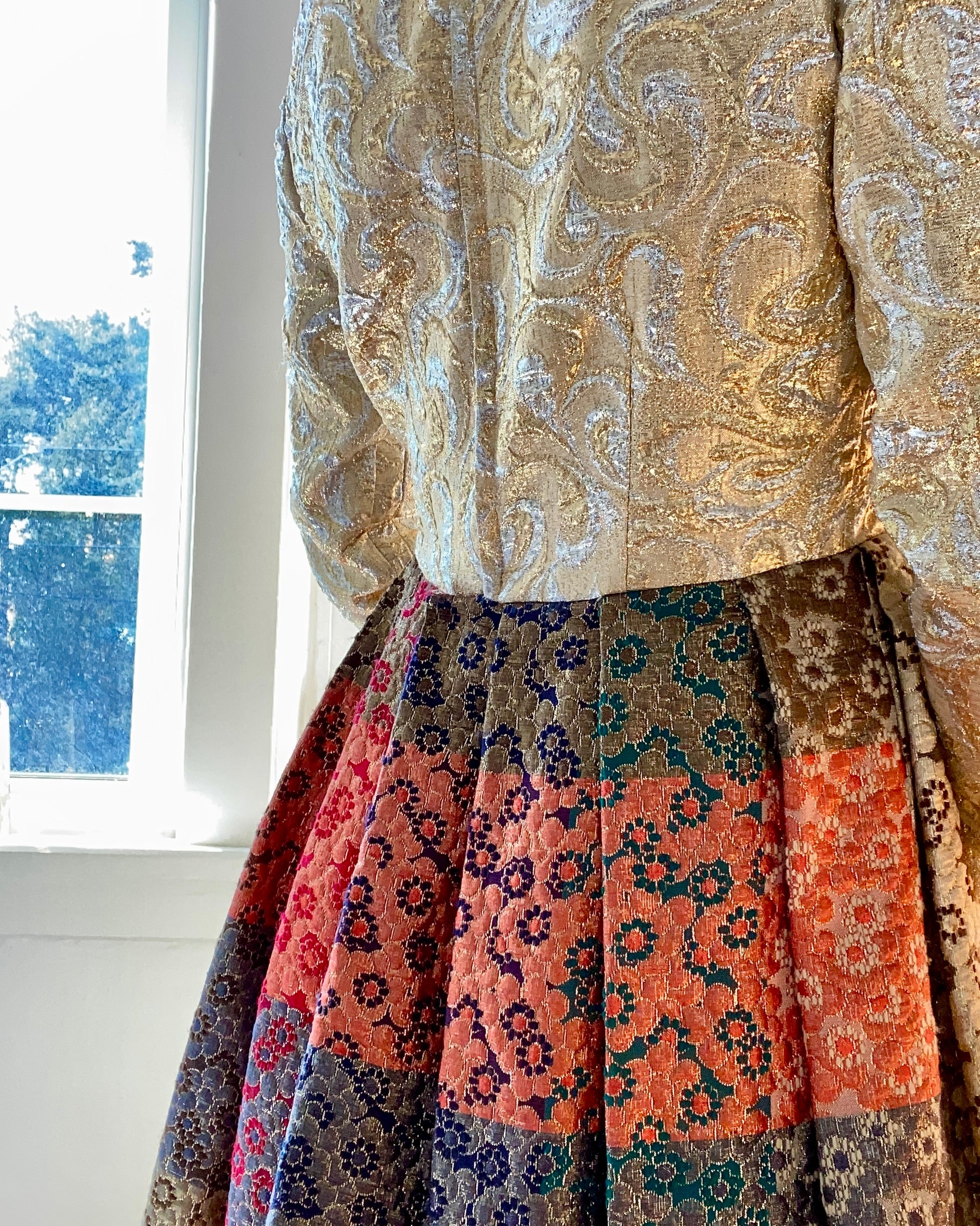 VINTAGE 1960s Morton Myles for Malcolm Charles Gold Floral Brocade Gown Dress 8 M
