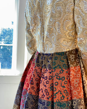 VINTAGE 1960s Morton Myles for Malcolm Charles Gold Floral Brocade Gown Dress 8 M
