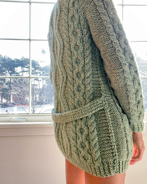 VINTAGE Sage Green Cable Wool Cardigan with Collar