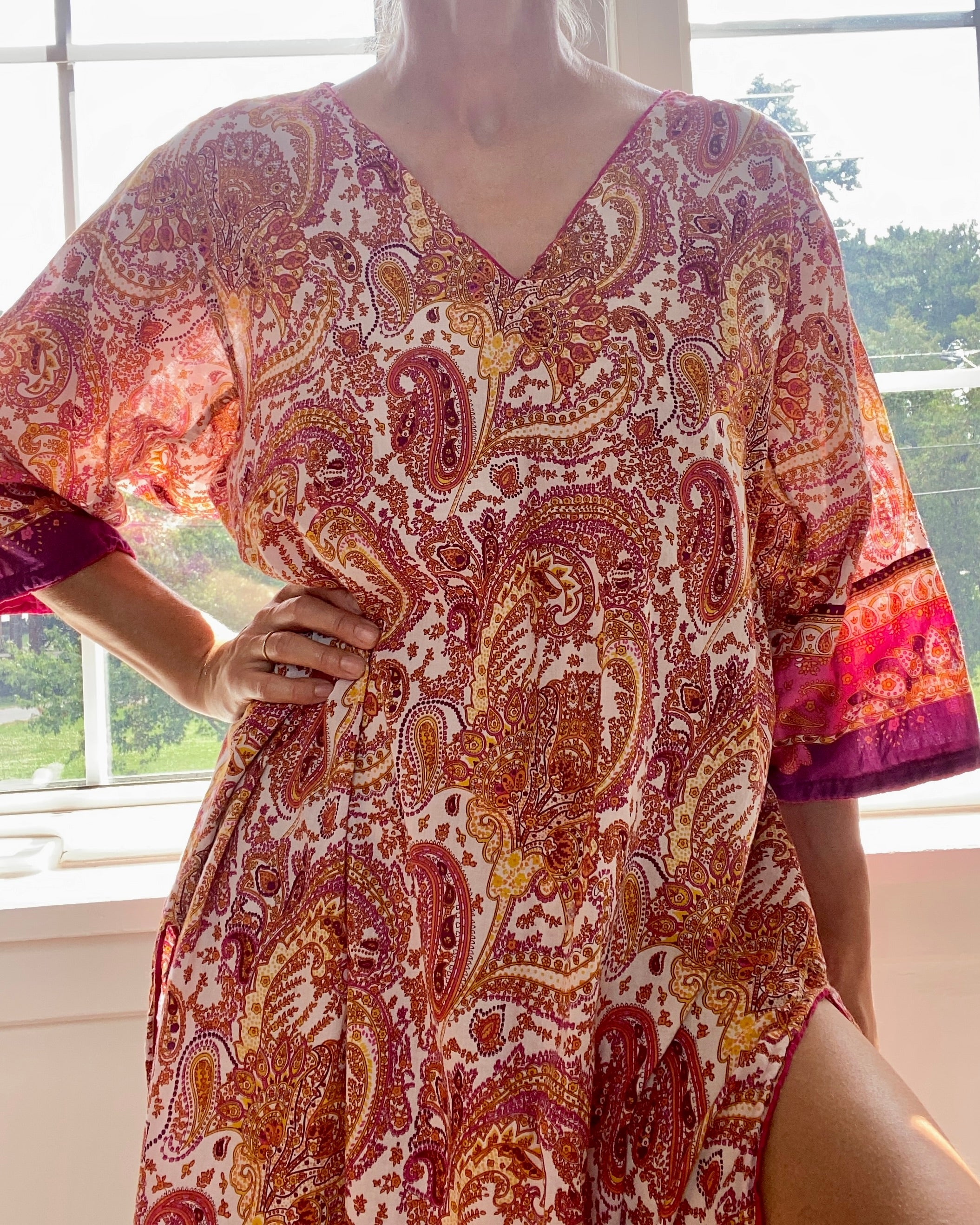 Vintage Paisley Print Voile Caftan Dress