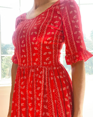 VINTAGE 1970s Red Bandana Print Prairie Dress