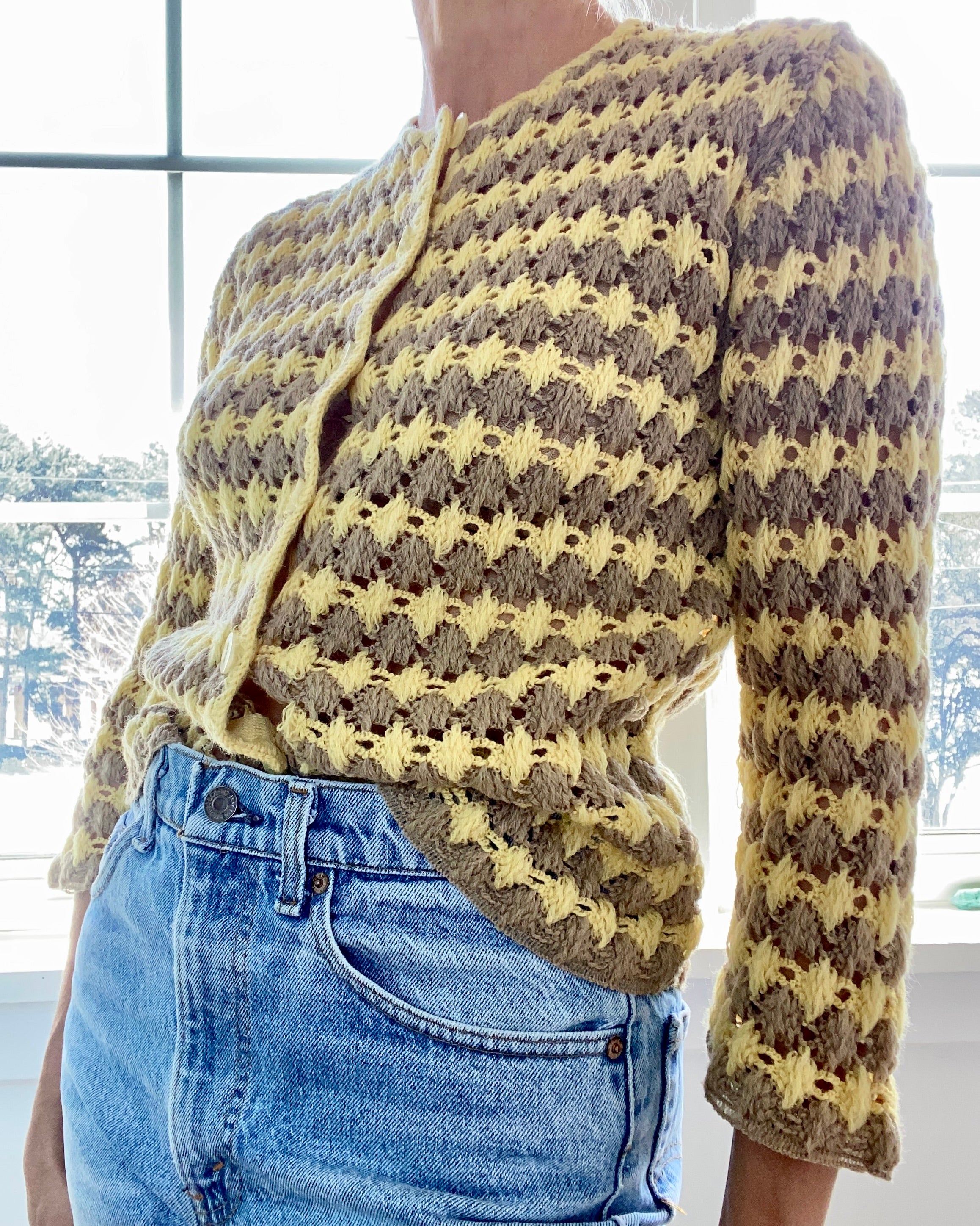 VINTAGE 1950s Granny Stripe Crochet Cardigan