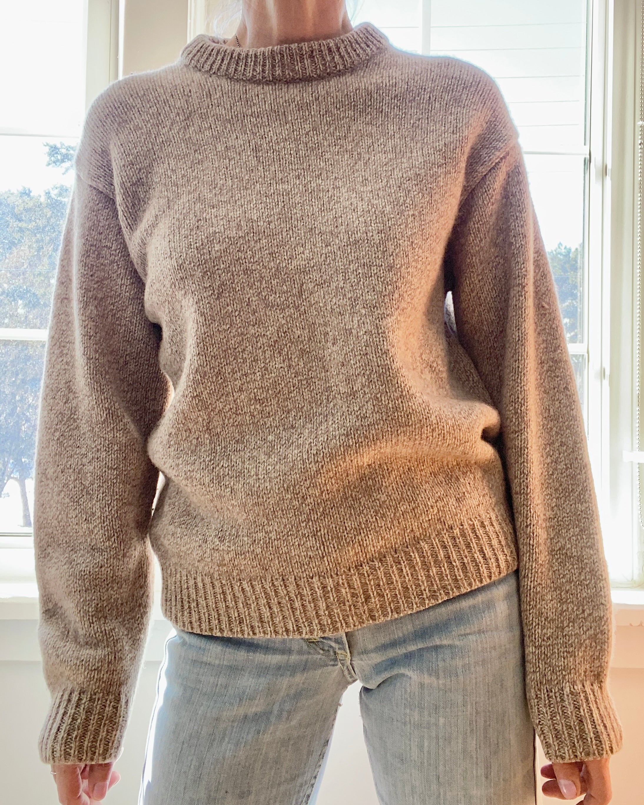 VINTAGE LLBEAN Oatmeal Melange Wool Crew Neck Sweater