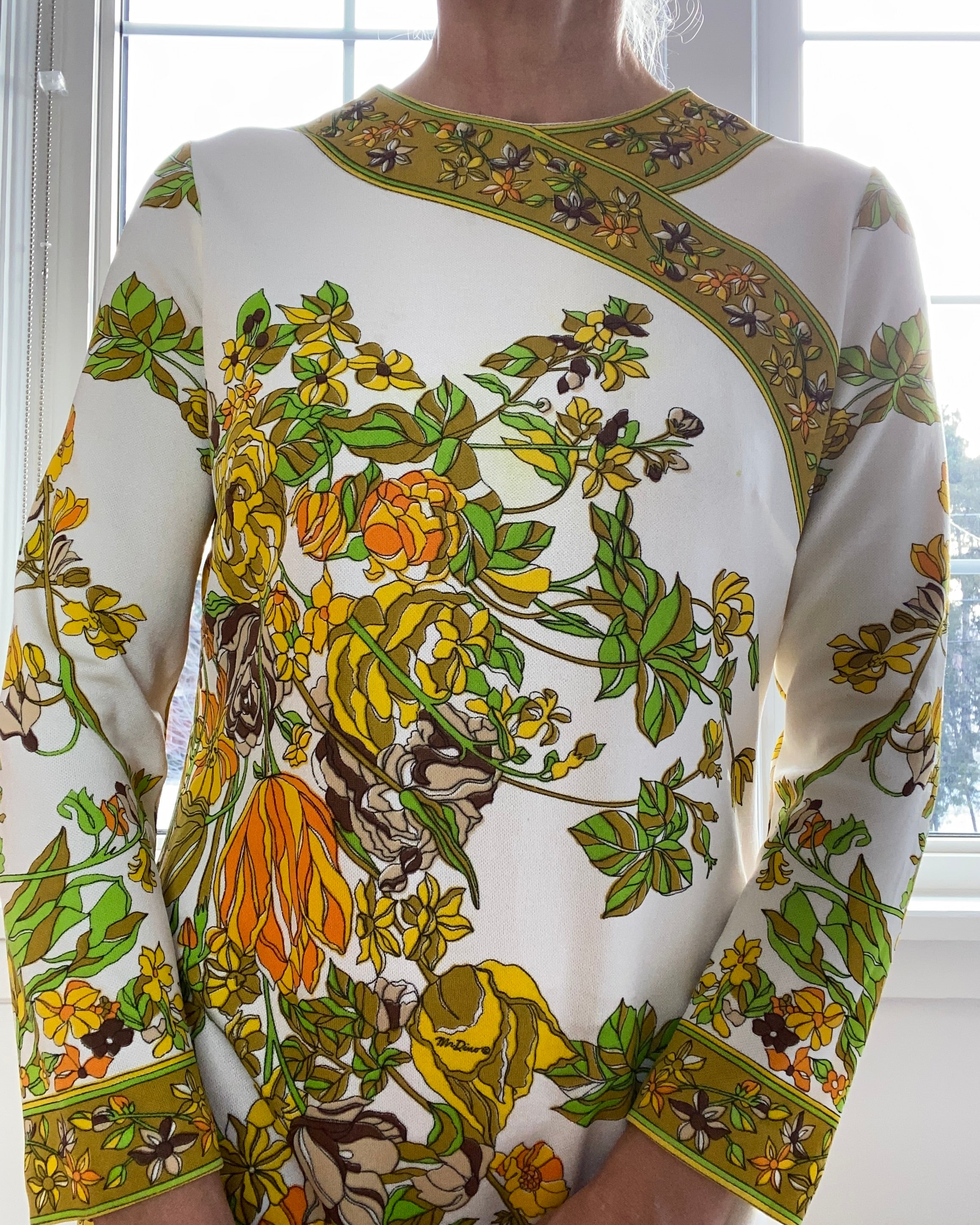 VINTAGE 1960s Mr.Dino Botanical Jersey Dress