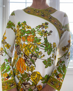 VINTAGE 1960s Mr.Dino Botanical Jersey Dress
