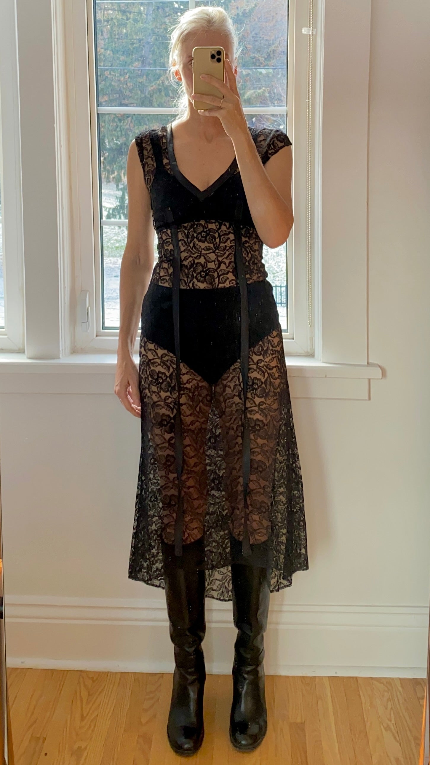VINTAGE 1990s Black Lace Dress