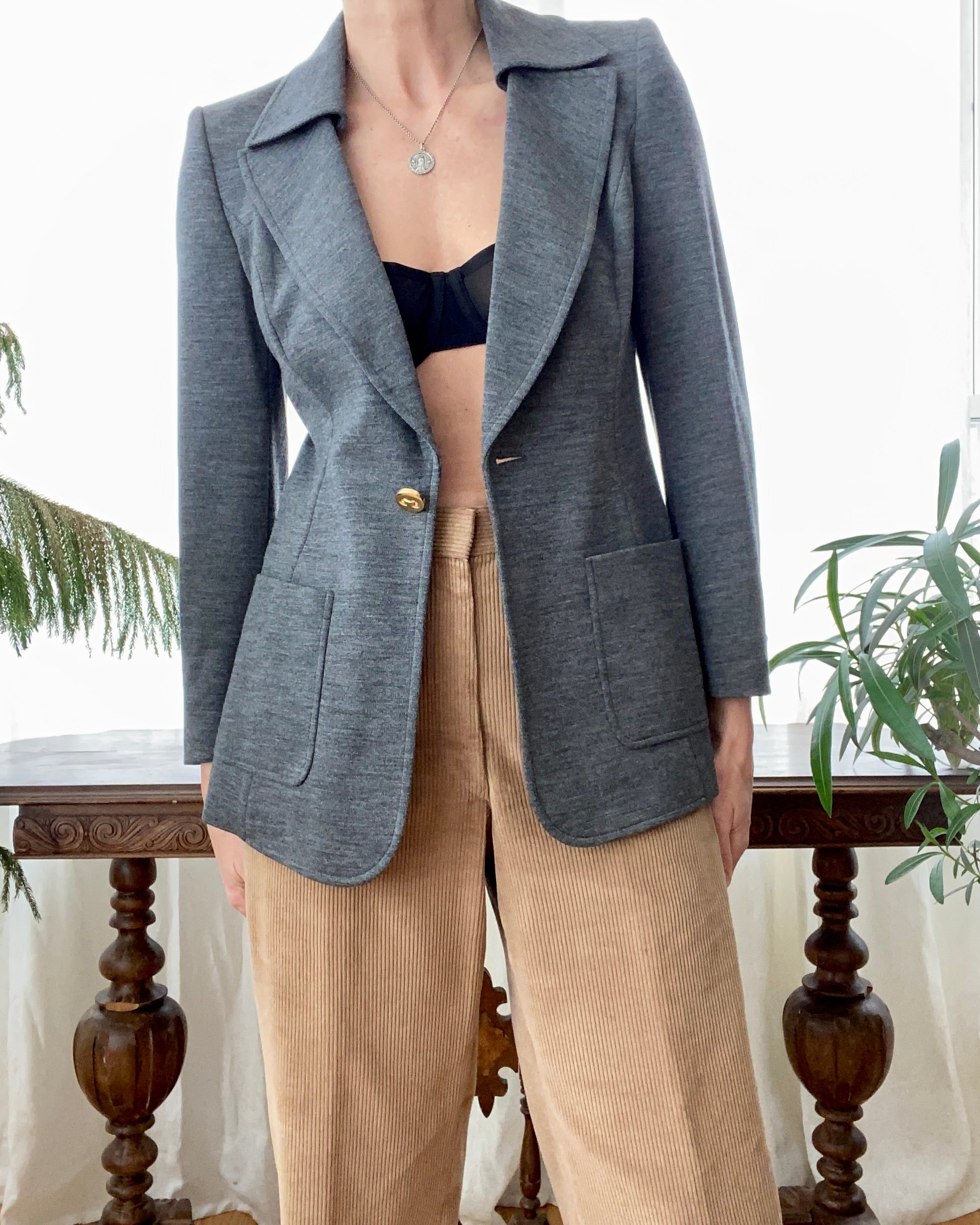 Vintage 1990s ESCADA by Margaretha Ley Grey Charcoal Ponte Blazer Jacket 38