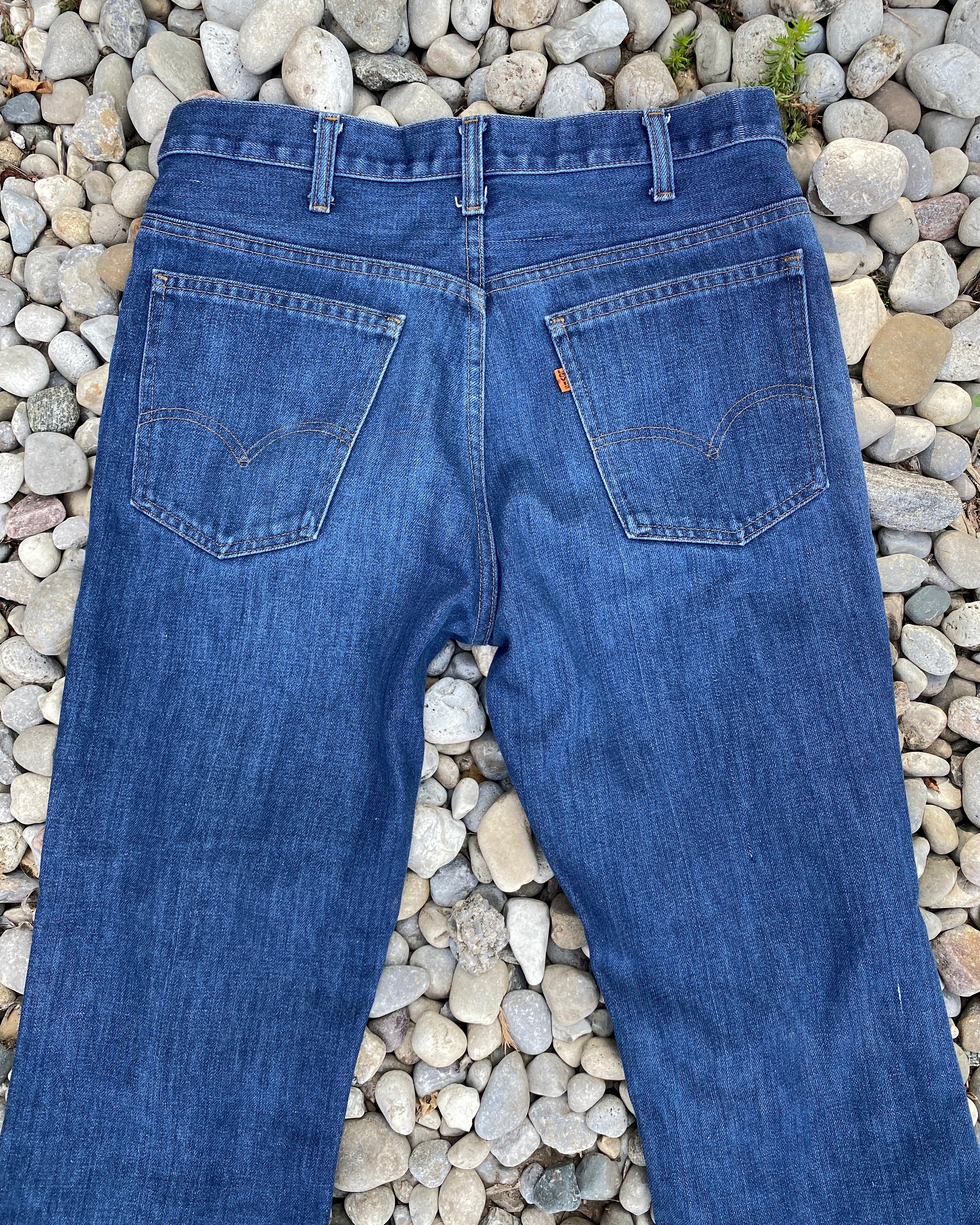 Vintage 1970s Levis 517 Orange Tab Medium to Dark Wash Flare Jeans size 34
