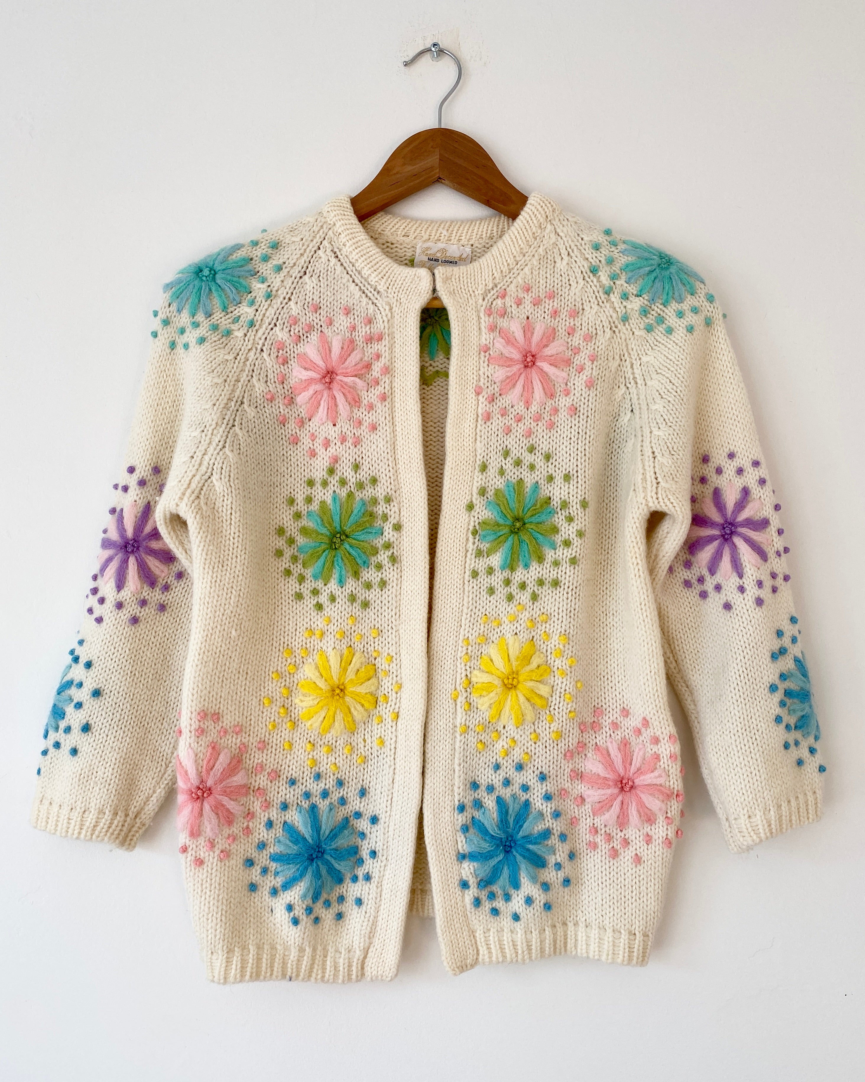 VINTAGE Pastel Flower Embroidered Wool Cardigan