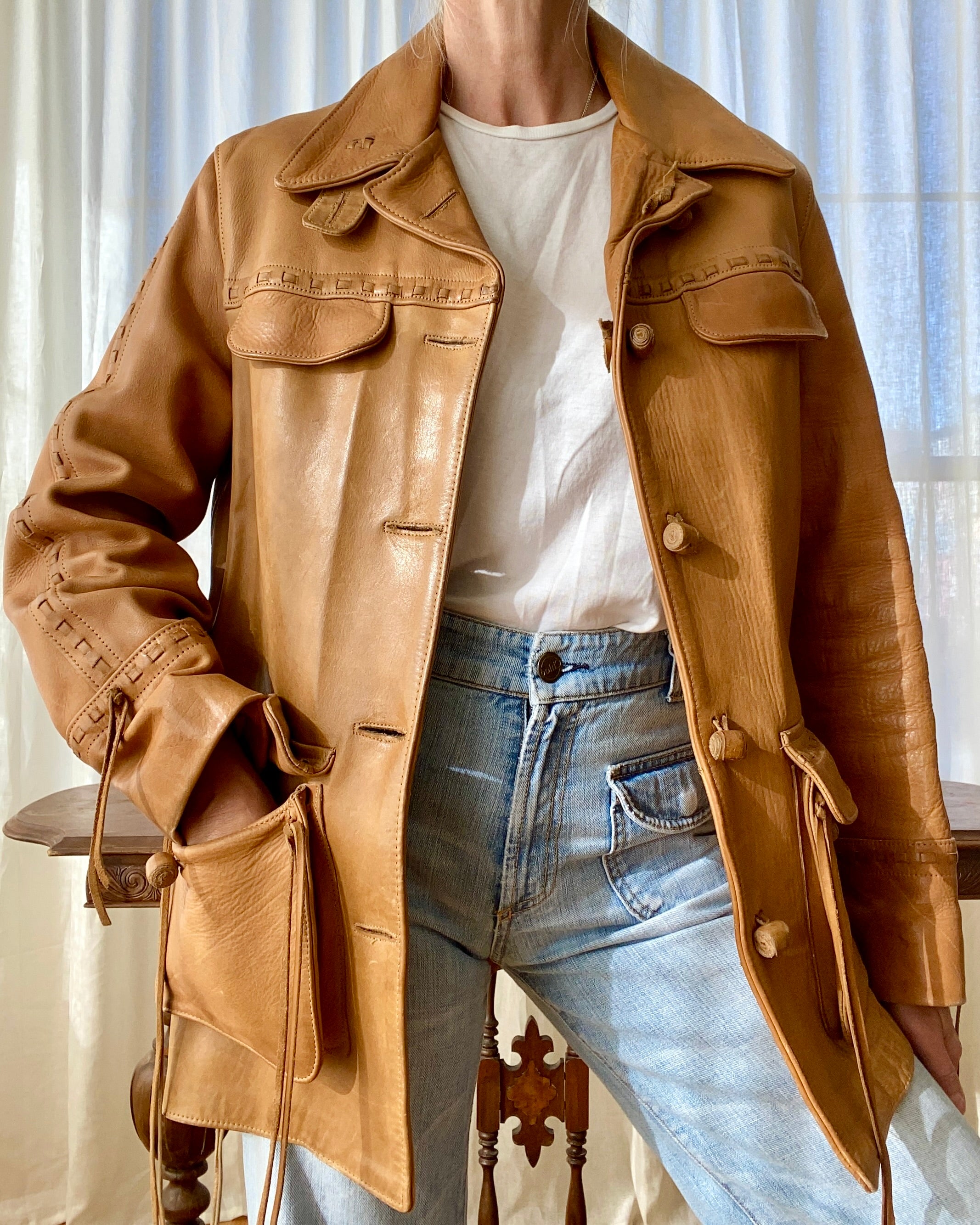 Vintage 1990s Pioneer Wear Leather Ranch Riding Coat Jacket