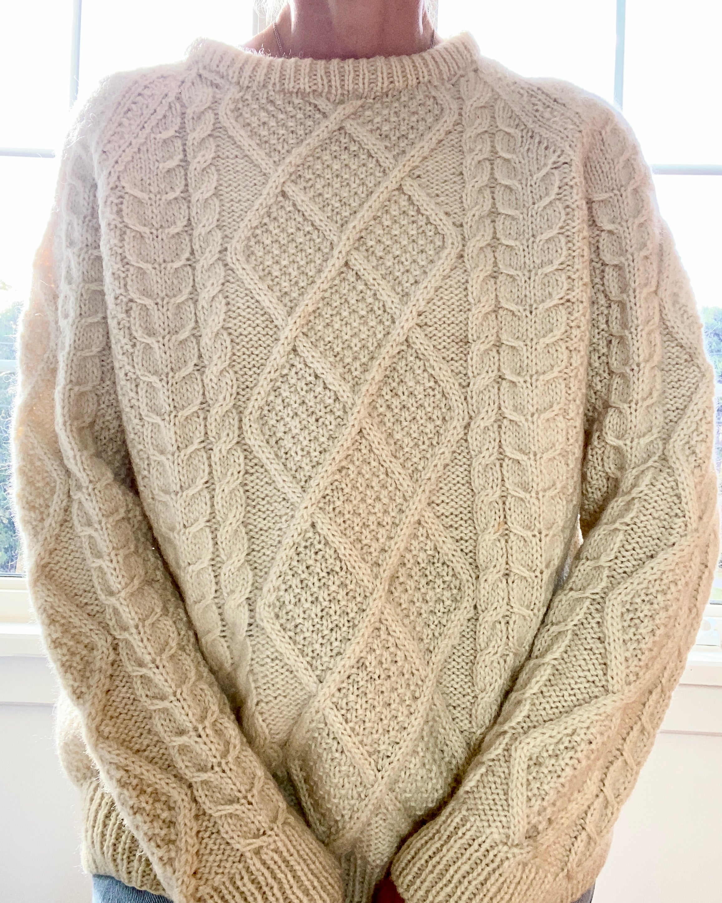 Vintage Handknit Cream Fisherman Cable Sweater
