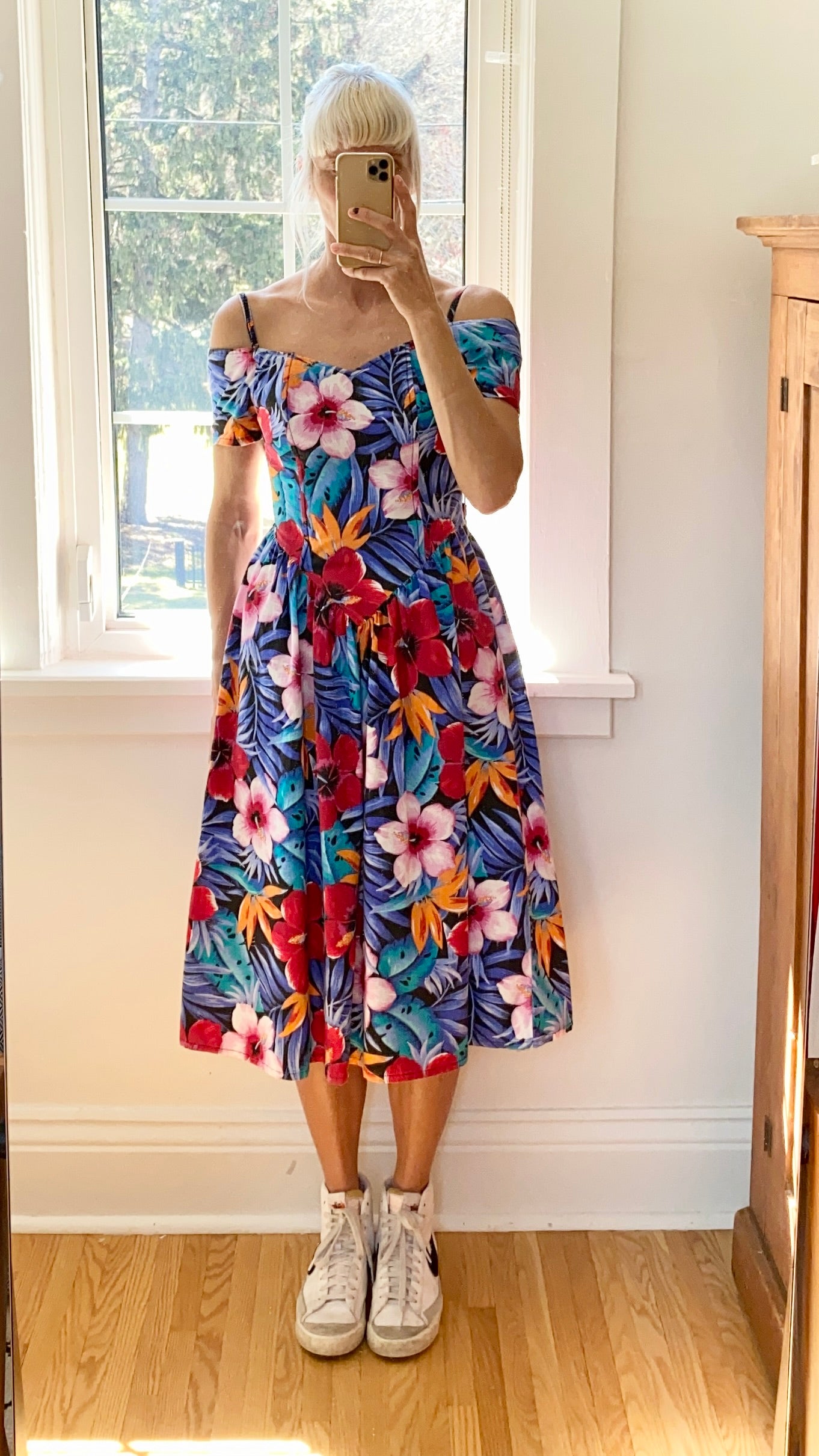Vintage EBER of San Francisco Hibiscus Print Cotton Dress