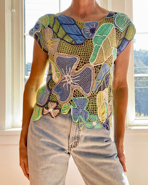 VINTAGE Crochet Botanical Motif Top