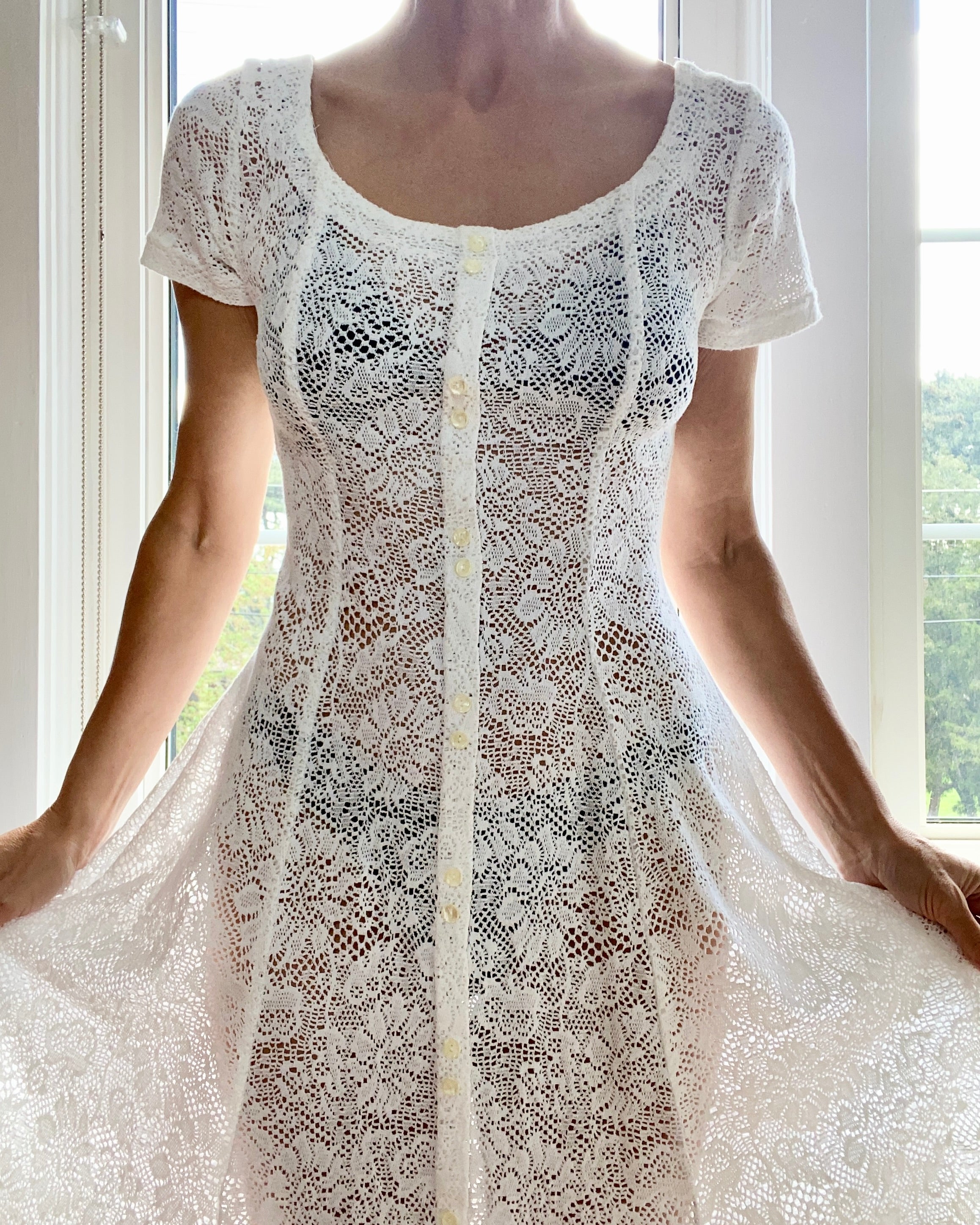 VINTAGE White Lace Midi Dress