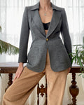 Vintage 1990s ESCADA by Margaretha Ley Grey Charcoal Ponte Blazer Jacket 38