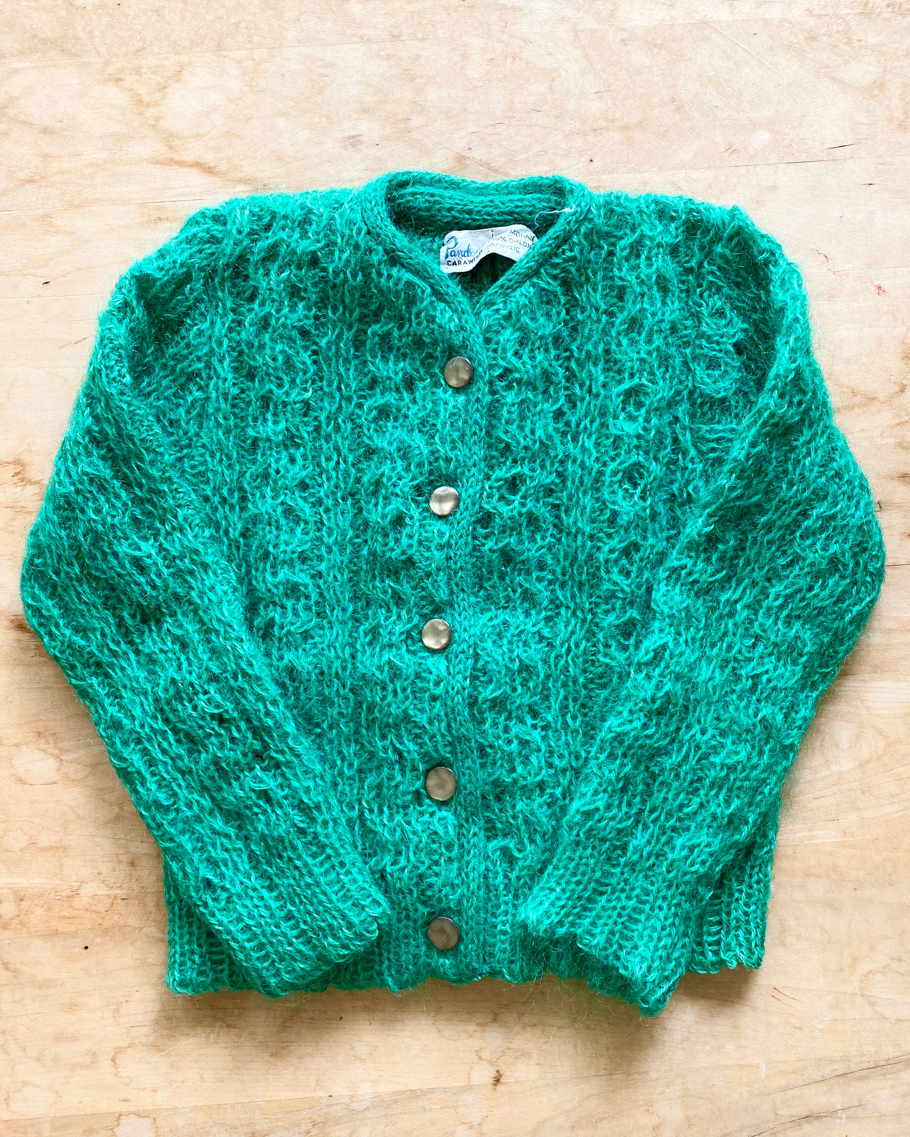 Vintage Handknit Green Mohair Cable Cardigan 2-4 years