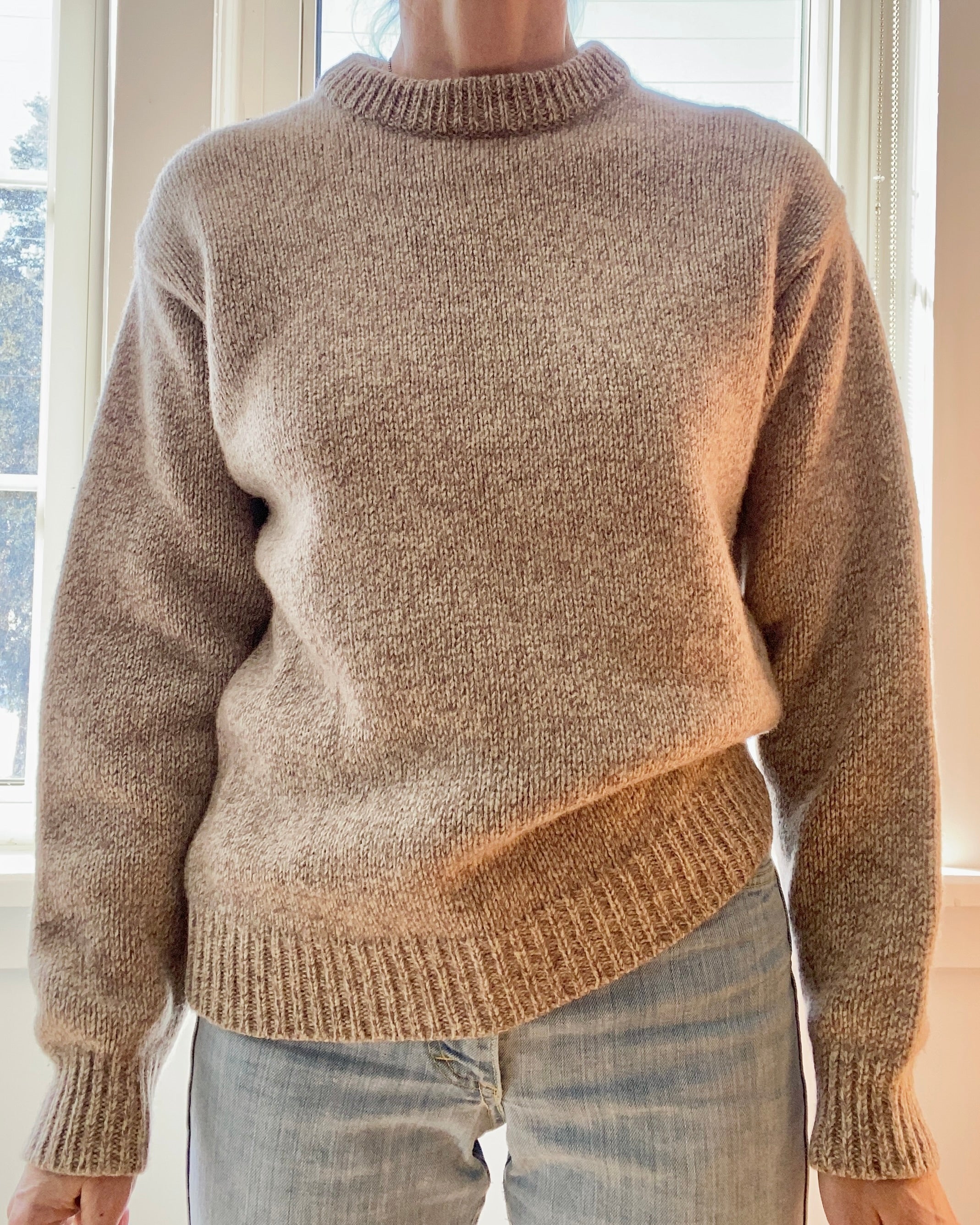 VINTAGE LLBEAN Oatmeal Melange Wool Crew Neck Sweater