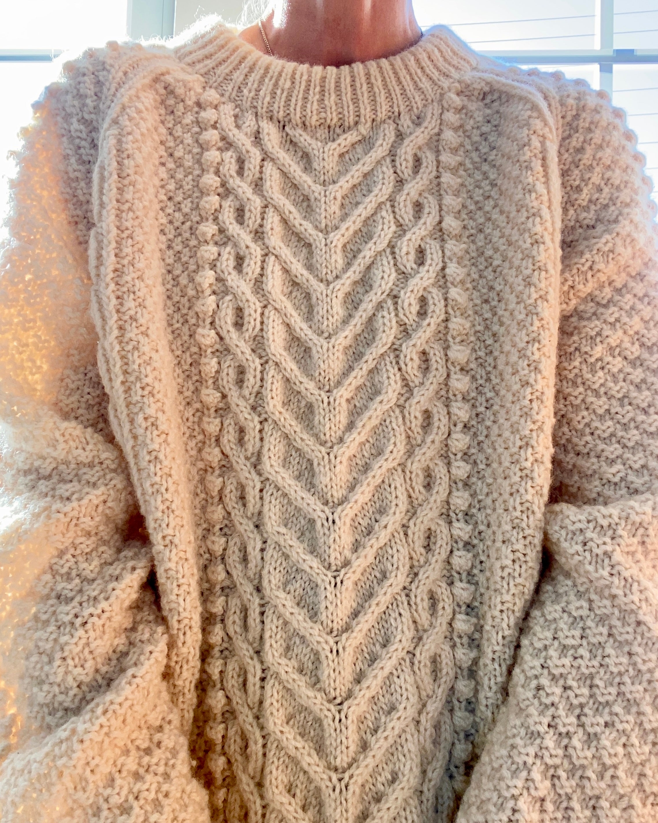 Vintage BLARNEY Irish Fisherman Horseshoe Cable Cream Sweater L XL