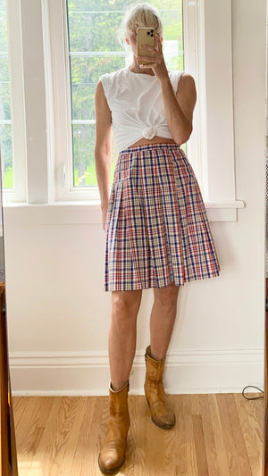 Vintage Pleated Gingham Plaid Skirt