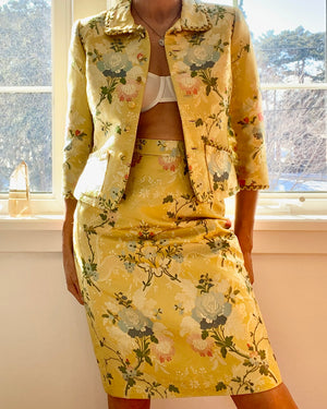 Vintage Runway OSCAR DE LA RENTA Silk Floral Brocade Skirt Suit Size 8 10