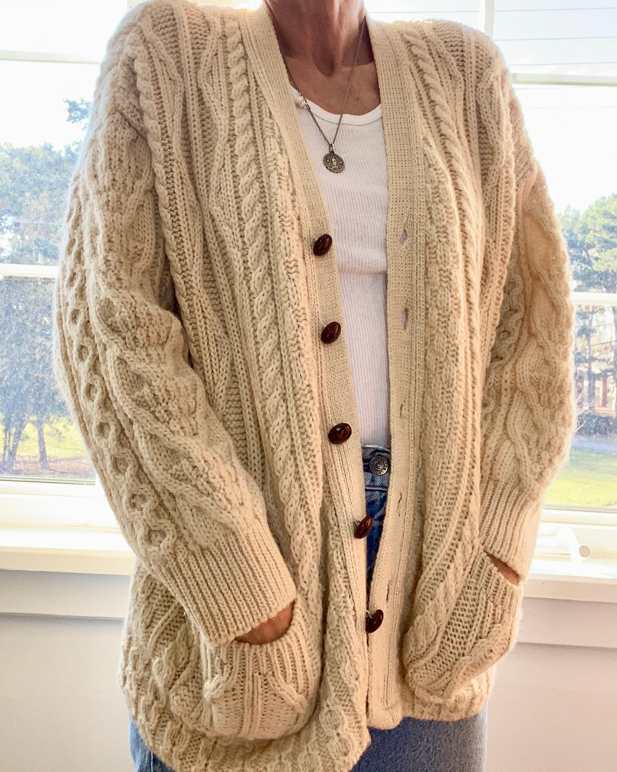 VINTAGE Irish Fisherman Cable Wool Cardigan M