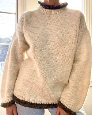 VINTAGE Cream Handknit Virgin Wool Rolled Neck Sweater