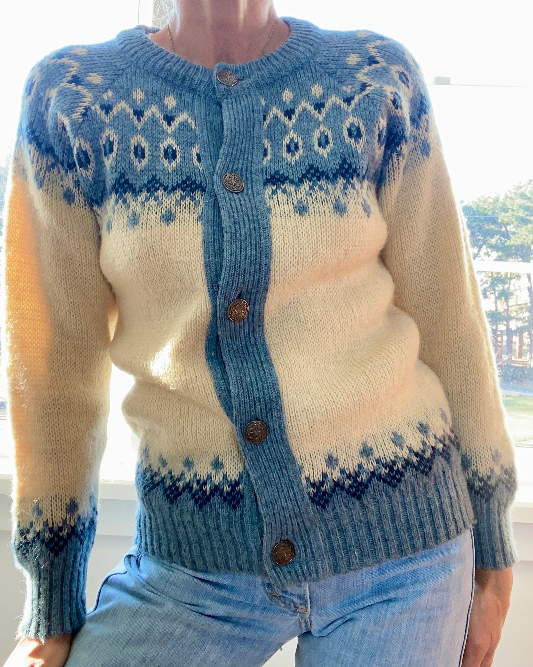 Vintage NORLFENDER Norwegian Fair Isle Cardigan Sweater S SM